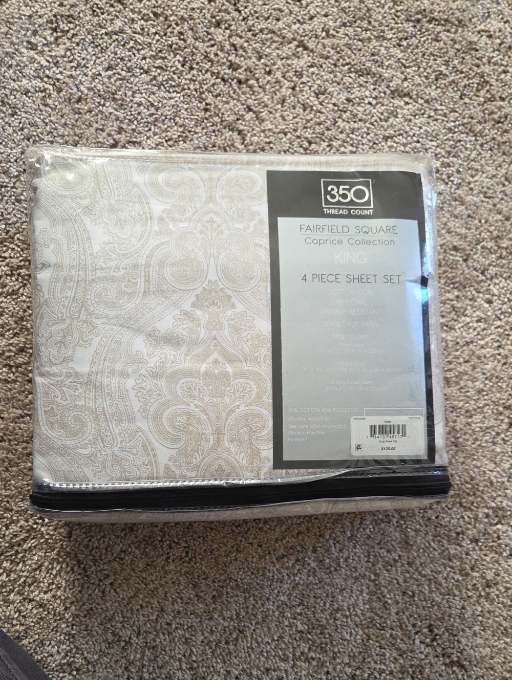 Fairfield Square Caprice King 350-Thread Count 4-Piece Sheet Set - Cream Paisley